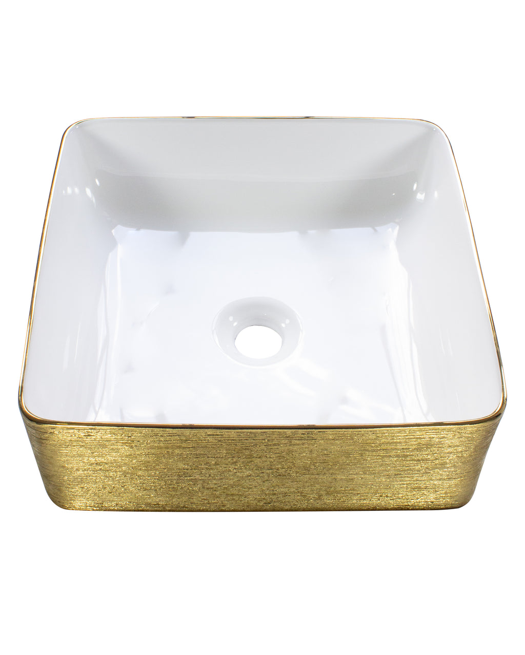 White and gold round sink